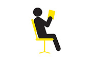 Reading book man in chair silhouette icon
