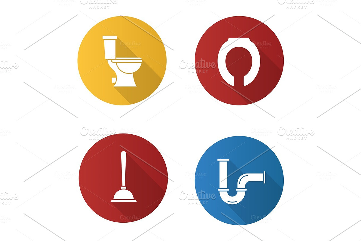 Plumbing flat design long shadow glyph icons set in Graphics - product preview 8