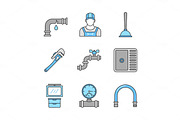 Plumbing color icons set