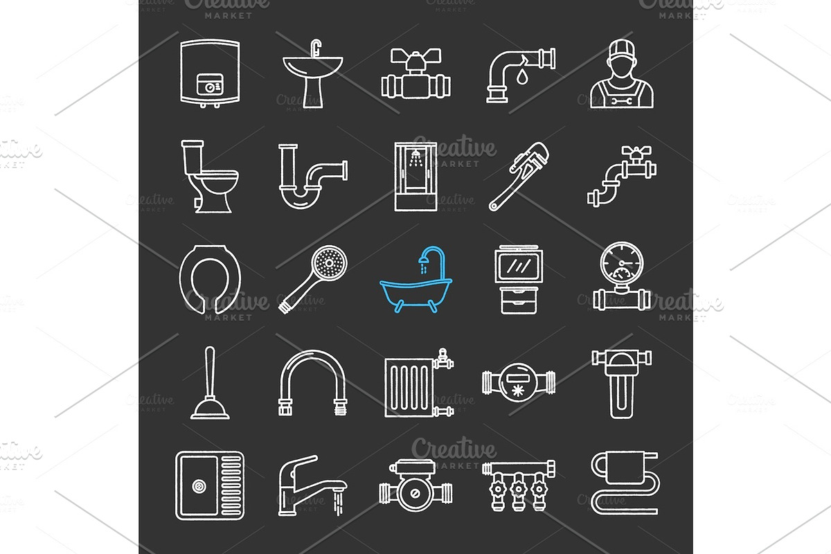Plumbing chalk icons set in Graphics - product preview 8