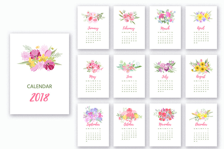 №261 Printable 2018 Calendar/Ver 2 in Illustrations - product preview 8