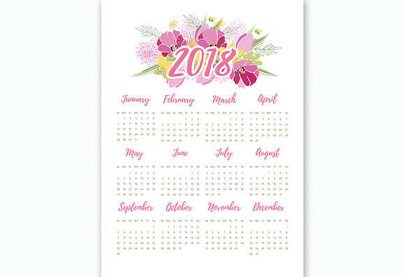 №261 Printable 2018 Calendar/Ver 2 in Illustrations - product preview 1