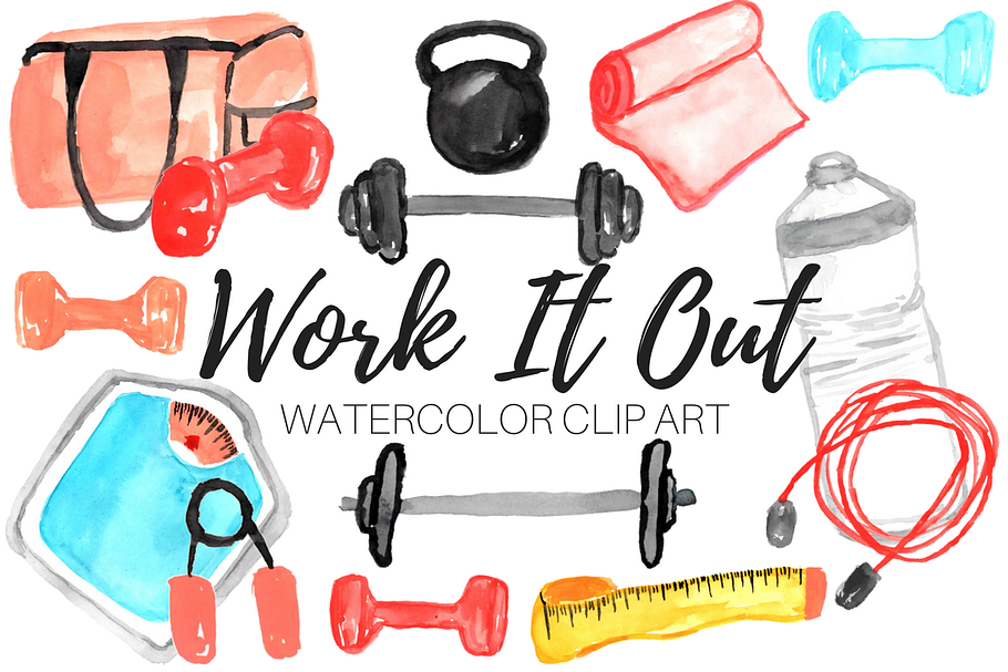 Watercolor Work Out Clip Art in Illustrations - product preview 8