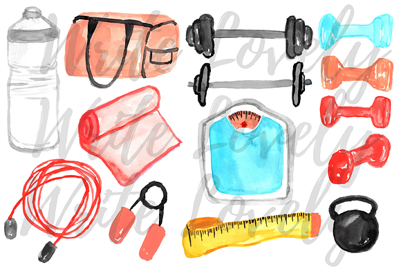 Watercolor Work Out Clip Art in Illustrations - product preview 1
