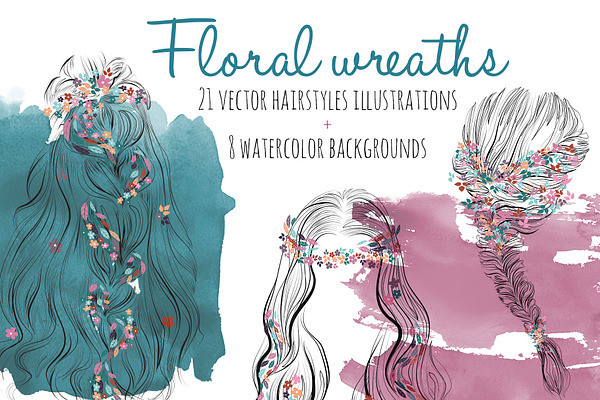 Floral wreath hairsyles vector set