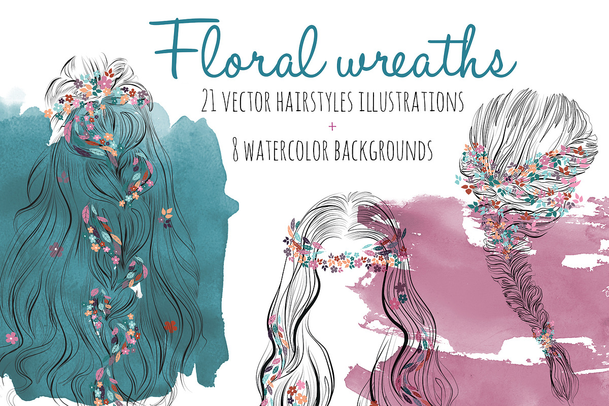 Floral wreath hairsyles vector set in Illustrations - product preview 8