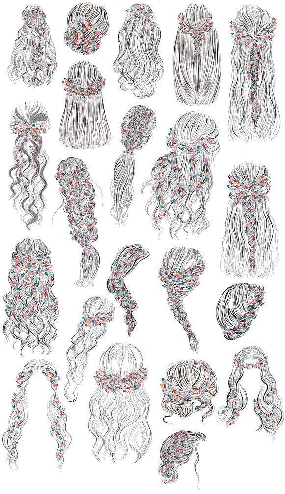Floral wreath hairsyles vector set in Illustrations - product preview 1