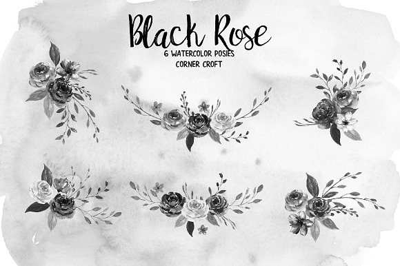 Watercolor Black Rose Collection in Illustrations - product preview 2