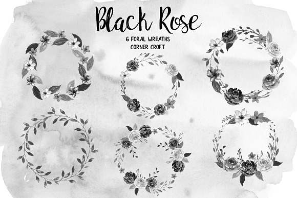 Watercolor Black Rose Collection in Illustrations - product preview 3