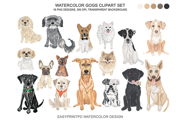 Dog Breeds Clipart Watercolor
