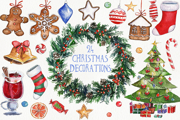 50% OFF Watercolor Christmas Kit in Illustrations - product preview 3