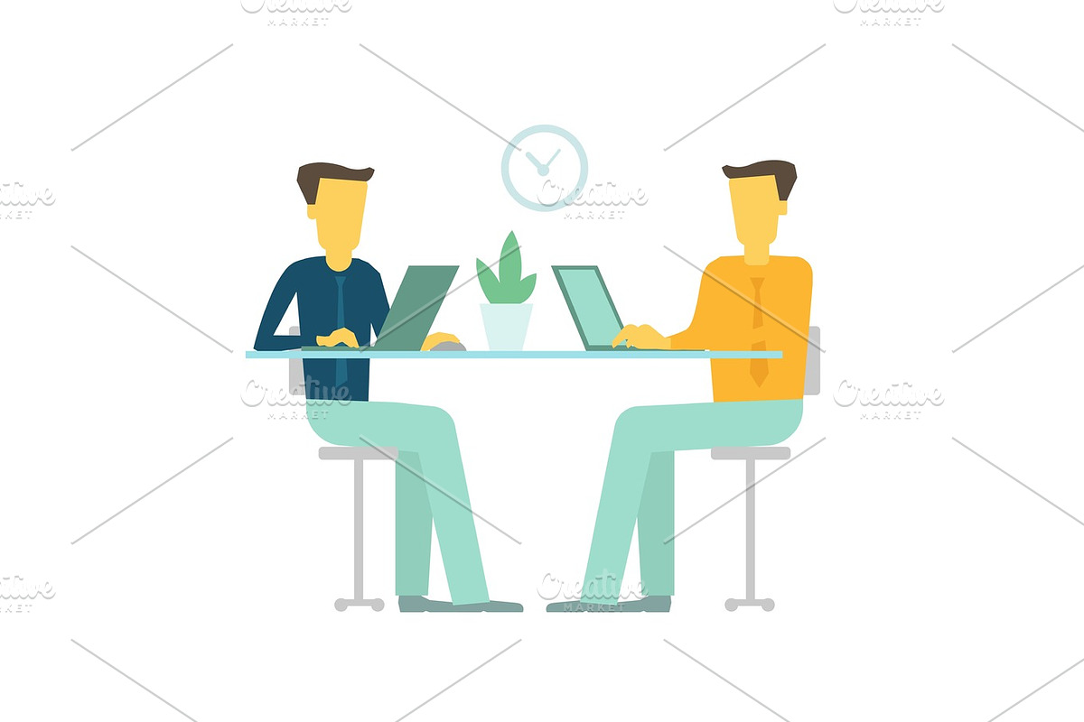 Office two people team business people talking sit desk working. in Illustrations - product preview 8