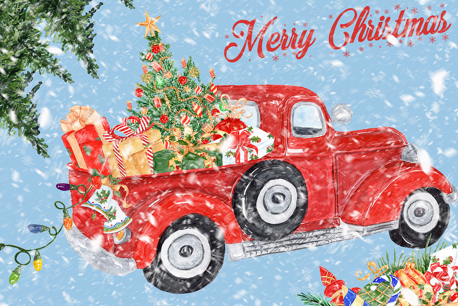 Christmas clipart CHRISTMAS TRUCK in Illustrations - product preview 8