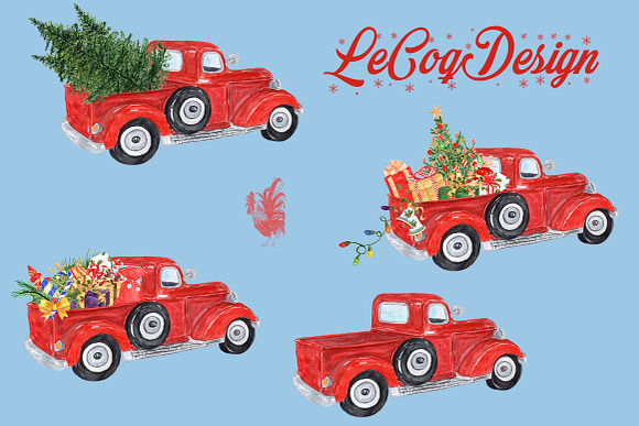 Christmas clipart CHRISTMAS TRUCK in Illustrations - product preview 1