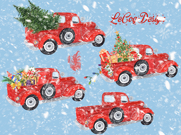 Christmas clipart CHRISTMAS TRUCK in Illustrations - product preview 2
