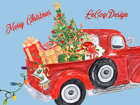 Christmas clipart CHRISTMAS TRUCK in Illustrations - product preview 3