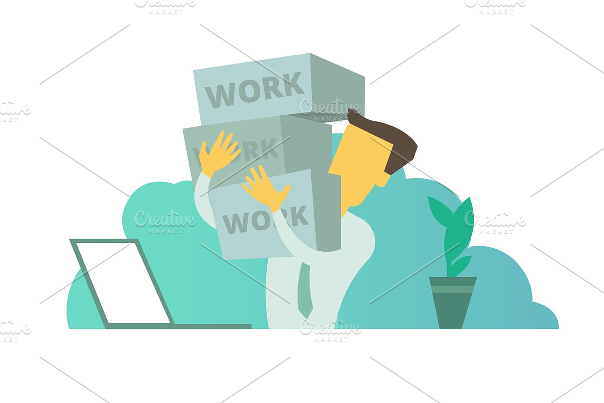 Businessman with boxes in hands. A lot of work. in Illustrations - product preview 8