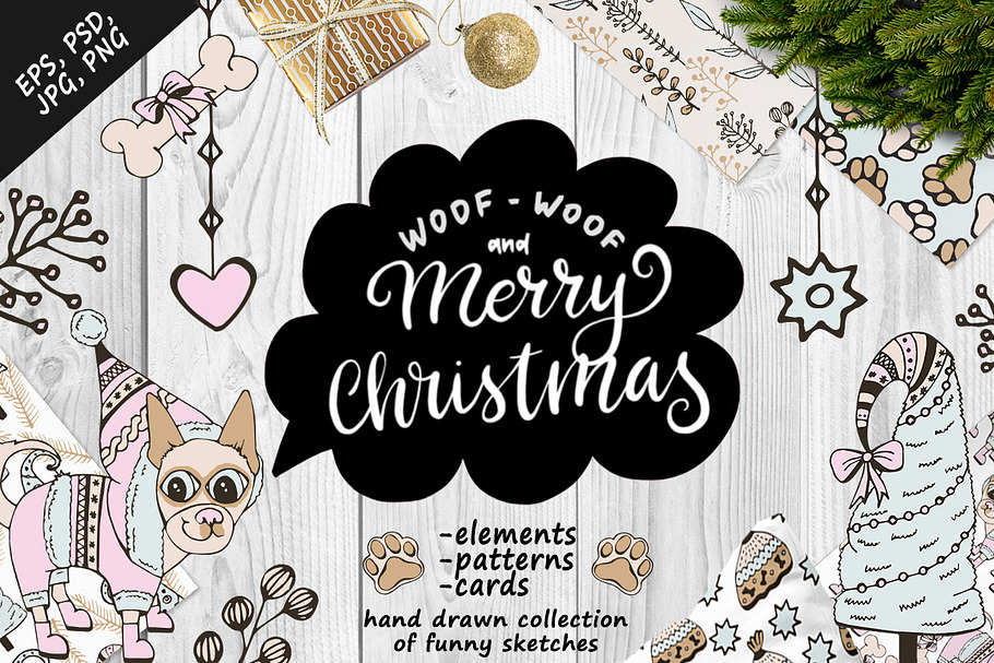 Christmas Sketches - set witn dog in Illustrations - product preview 8