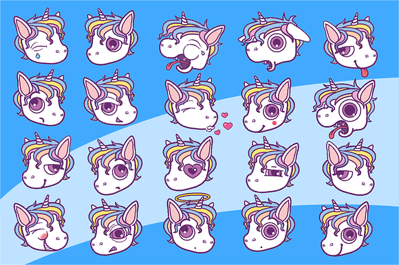 Unicorn's emoticons in Illustrations - product preview 1