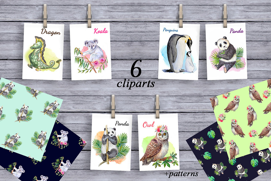Watercolor animal cliparts,patterns. in Illustrations - product preview 8