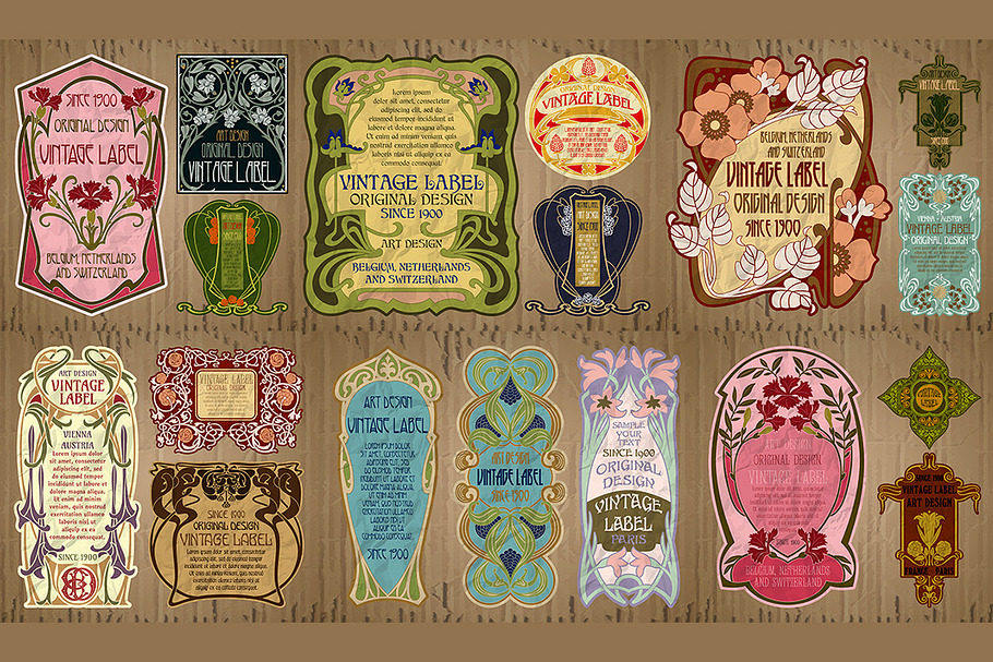 Label Art Nouveau - mega set in Illustrations - product preview 8