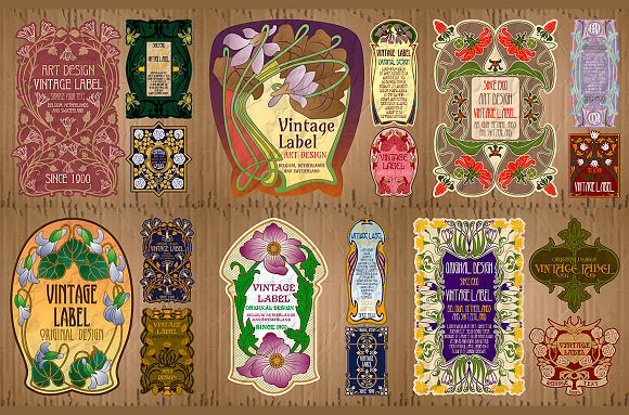 Label Art Nouveau - mega set in Illustrations - product preview 2
