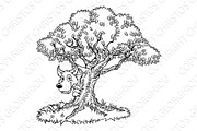 Fairytale Big Bad Wolf and Tree Cartoon 
