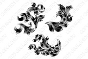 Heraldic Floral Filigree Pattern Scroll Design Set