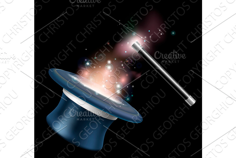 Magic tophat and magic wand in Illustrations - product preview 8