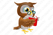 Cartoon Owl Reading a Book