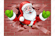 Santa Cartoon Breaking Through a Wall Background