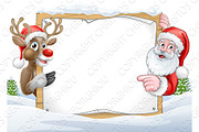 Christmas Santa and Reindeer Sign Background