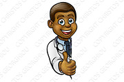 Black Doctor Thumbs Up Cartoon Character Sign