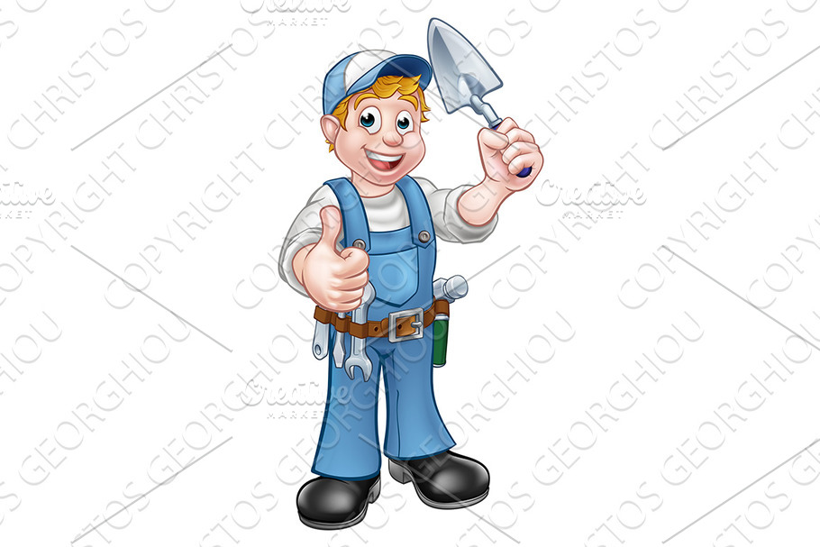 Builder Bricklayer Construction Worker Trowel Tool in Illustrations - product preview 8