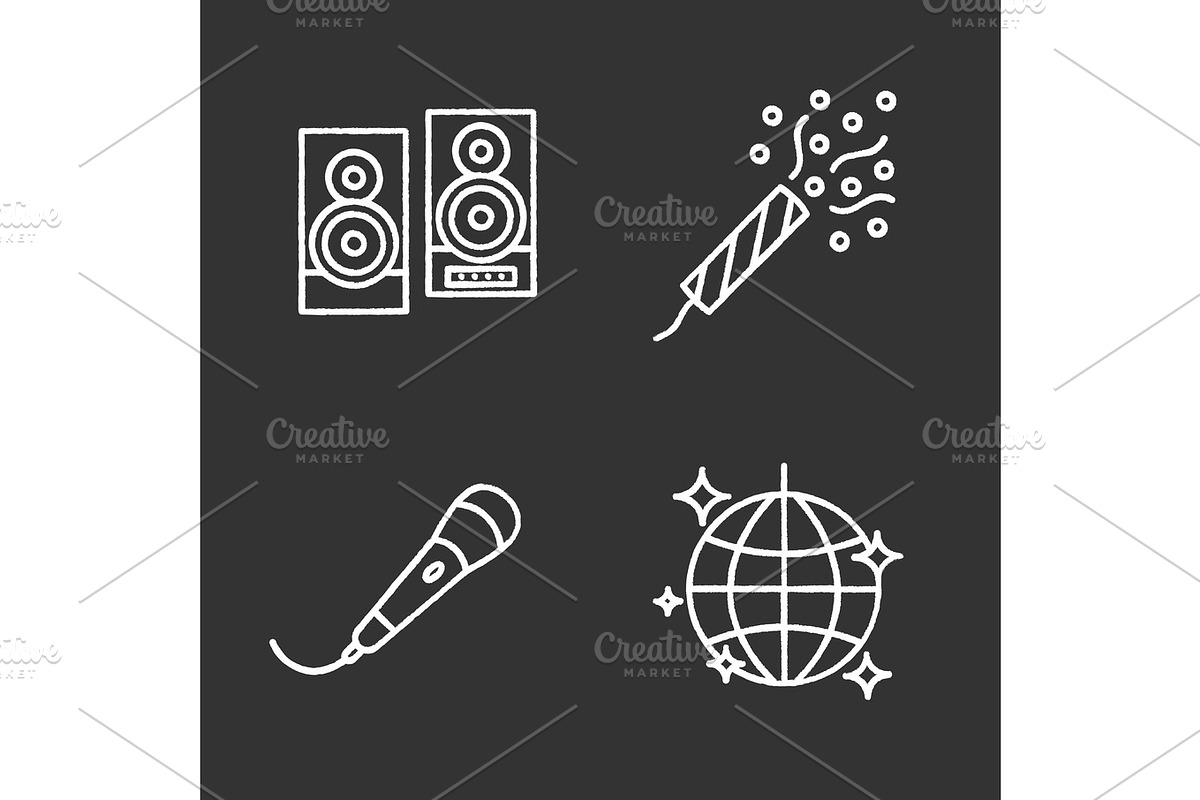 Party accessories chalk icons set in Graphics - product preview 8
