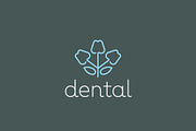 Dentist logo design. Tooth linear vector logotype. Dental clinic flower symbol icon.