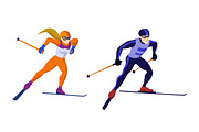 Cross country skiing girl and boy isolated on white vector skiing sportsmen