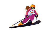 Alpine skiing girls isolated on white, vector skiing sportsmen
