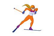 Cross-country skiing girls isolated on white, vector skiing sportsmen