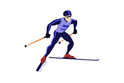 Cross country skiing boy isolated on white, vector skiing sportsman