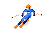 Alpine skiing boy isolated on white, vector skiing sportsman
