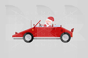 Santa driving a red sport car