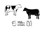 Milk and cream emblems set