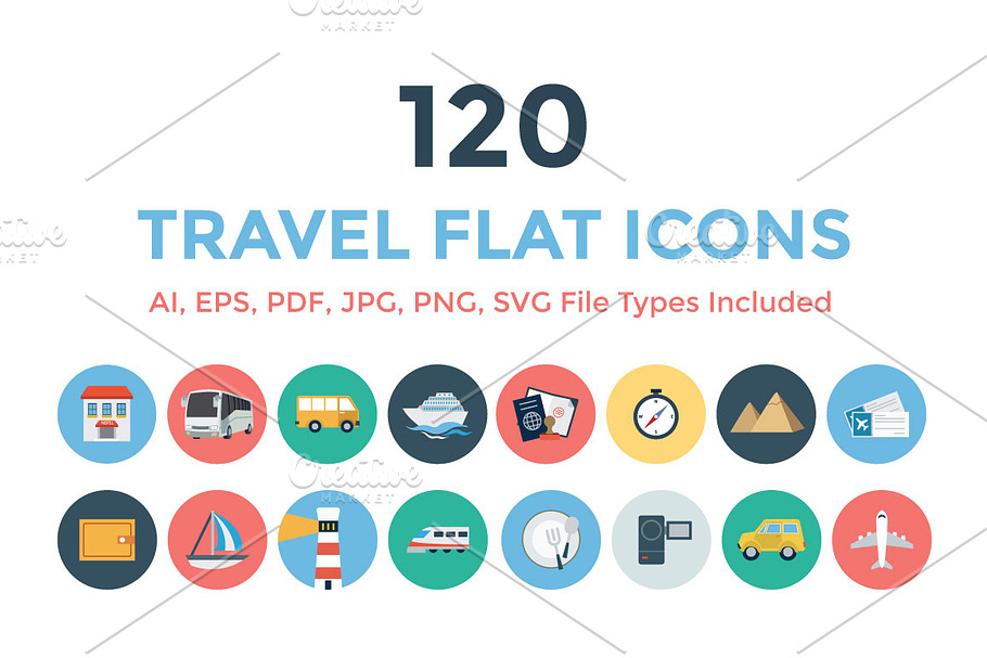 120 Travel Flat Icons in Travel Icons - product preview 8