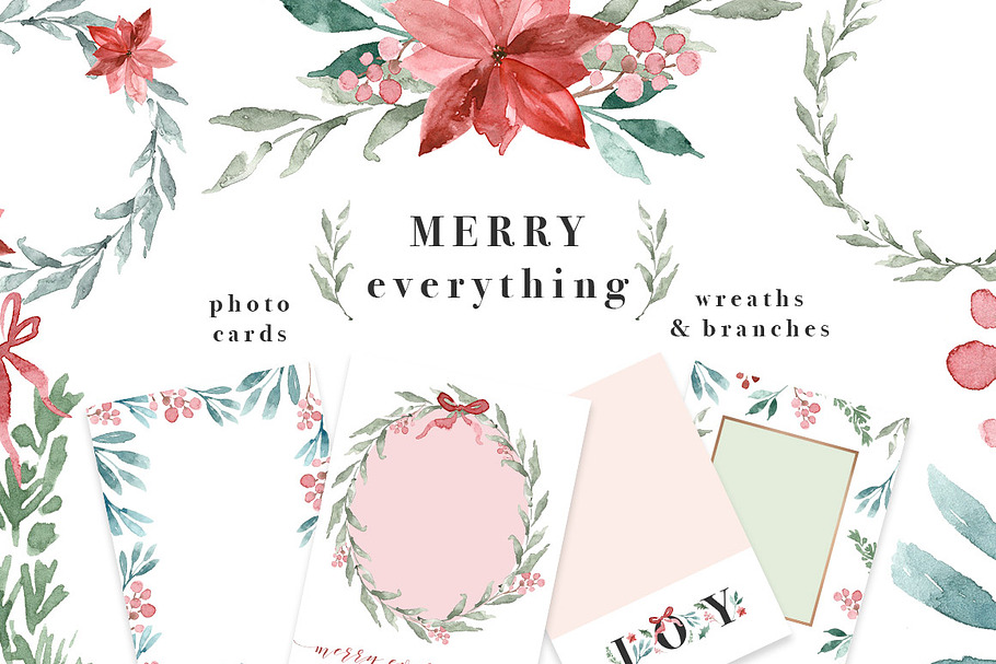 Merry Christmas Wreath Card Clipart in Illustrations - product preview 8