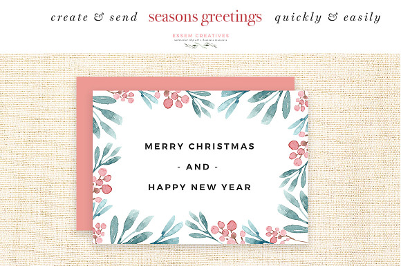 Merry Christmas Wreath Card Clipart in Illustrations - product preview 2