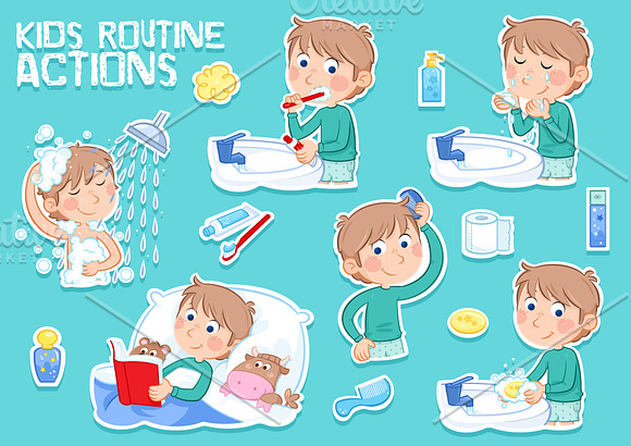 Daily routine actions in Illustrations - product preview 1