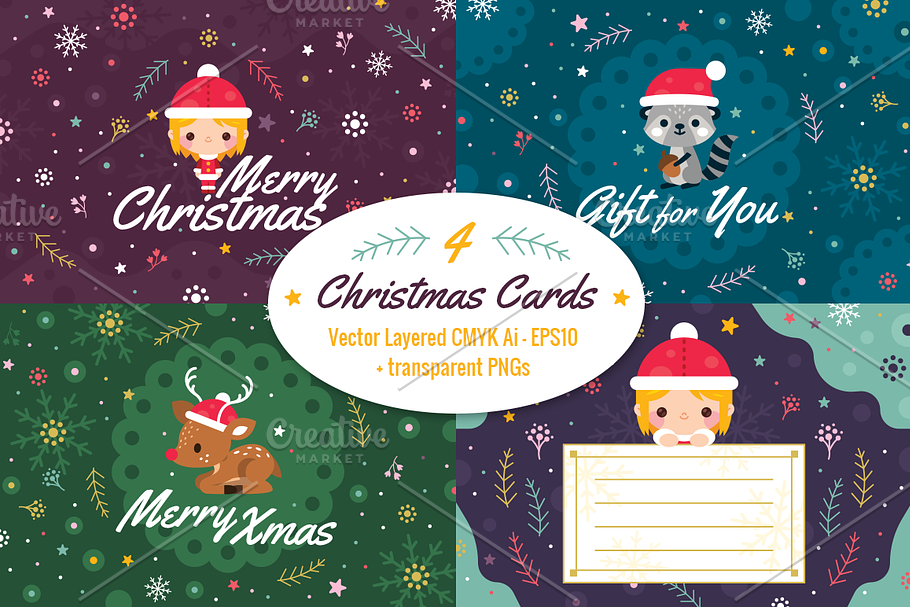 4 Christmas Cards, invitation flyer