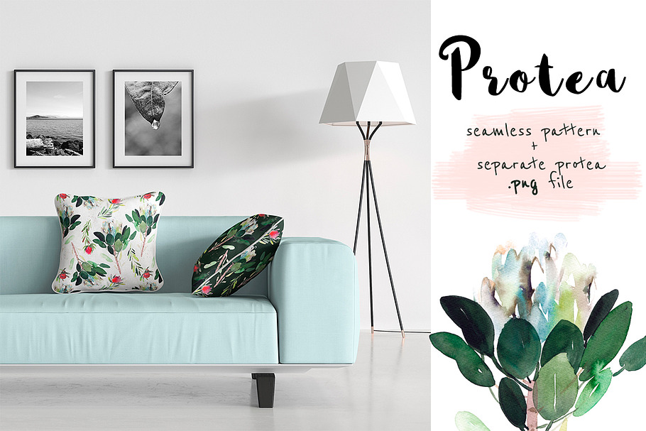 Protea watercolor pattern  in Patterns - product preview 8