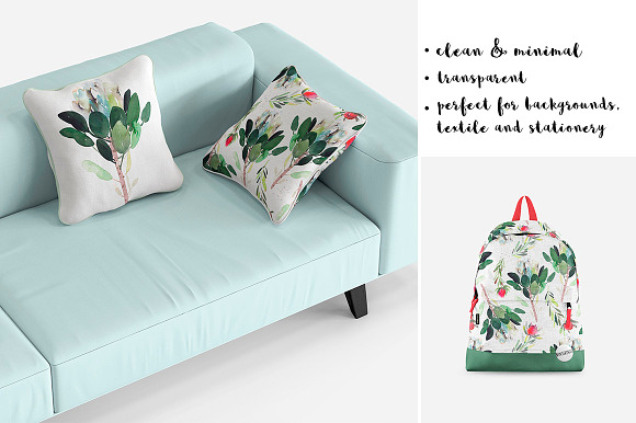 Protea watercolor pattern  in Patterns - product preview 2